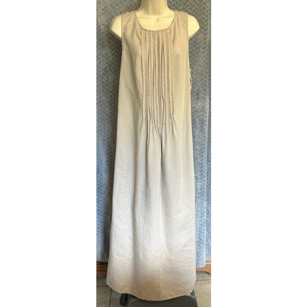 J Jill Womens Sleeveless 100% Linen Maxi Sze XL-Tall in Taupe Lagenlook Resort